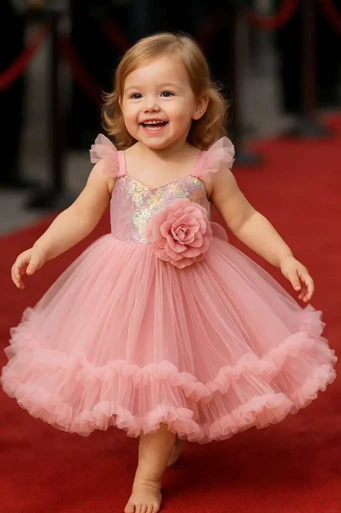 Shiny Prom Flower Puffy Dress