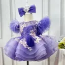 Squin Princess Girl Purple Dress Knee Length Puffy Sleeve