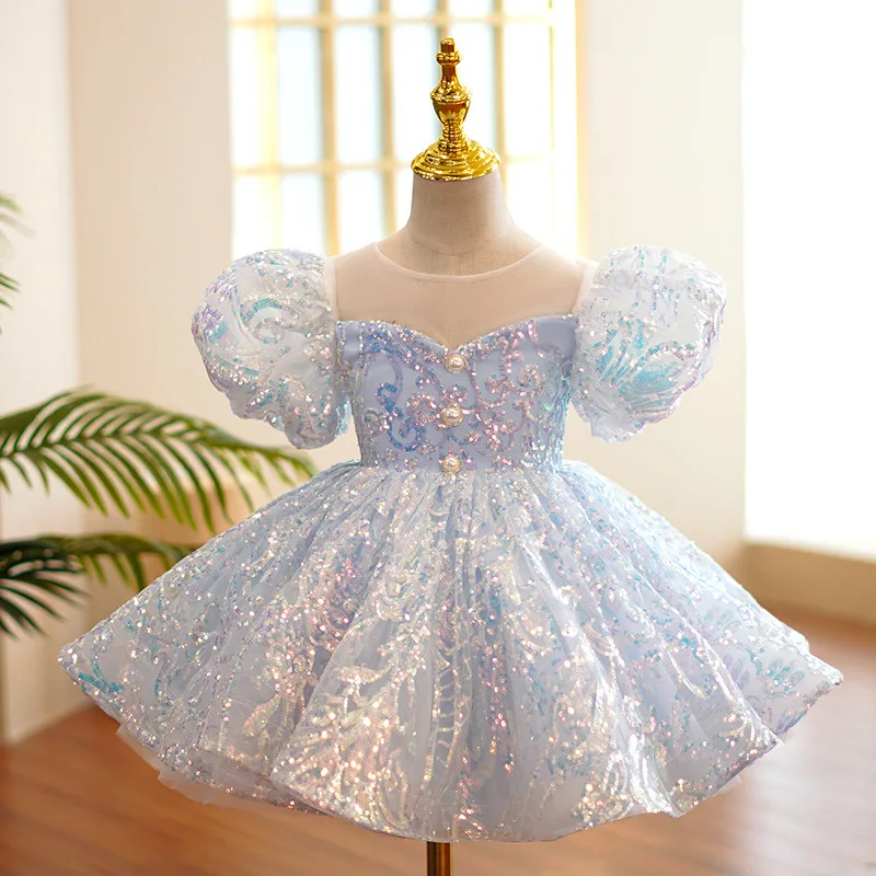Birthday Party Dresses for Little Girl - Sky Blue Luxury Gowns