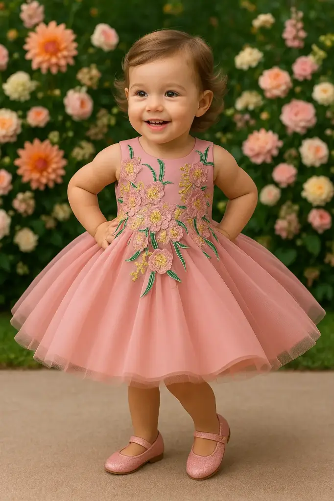 [L2182XZ] Flower Embroided Flared Party Dress