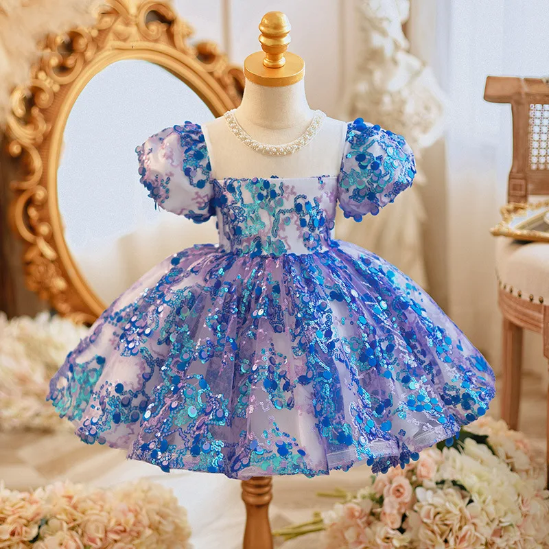 Blue Squin Shiny Birthday Wedding Party frock