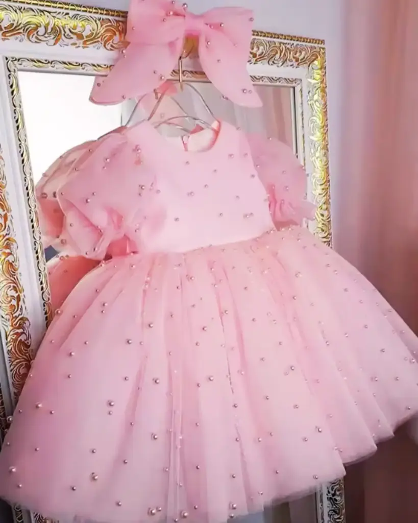 Baby Pink dress with Pearls for Wedding Birthday special occasions